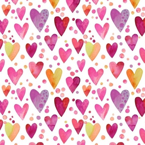 Watercolor hearts / red, pink, purple, yellow / medium