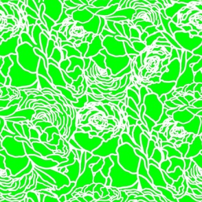 Rose Line Art White on Bright Green