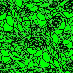 Rose Line Art Black on Bright Green