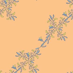 delfts blue tulips and leaves in peach and yellow large Xlarge 24x24 inch