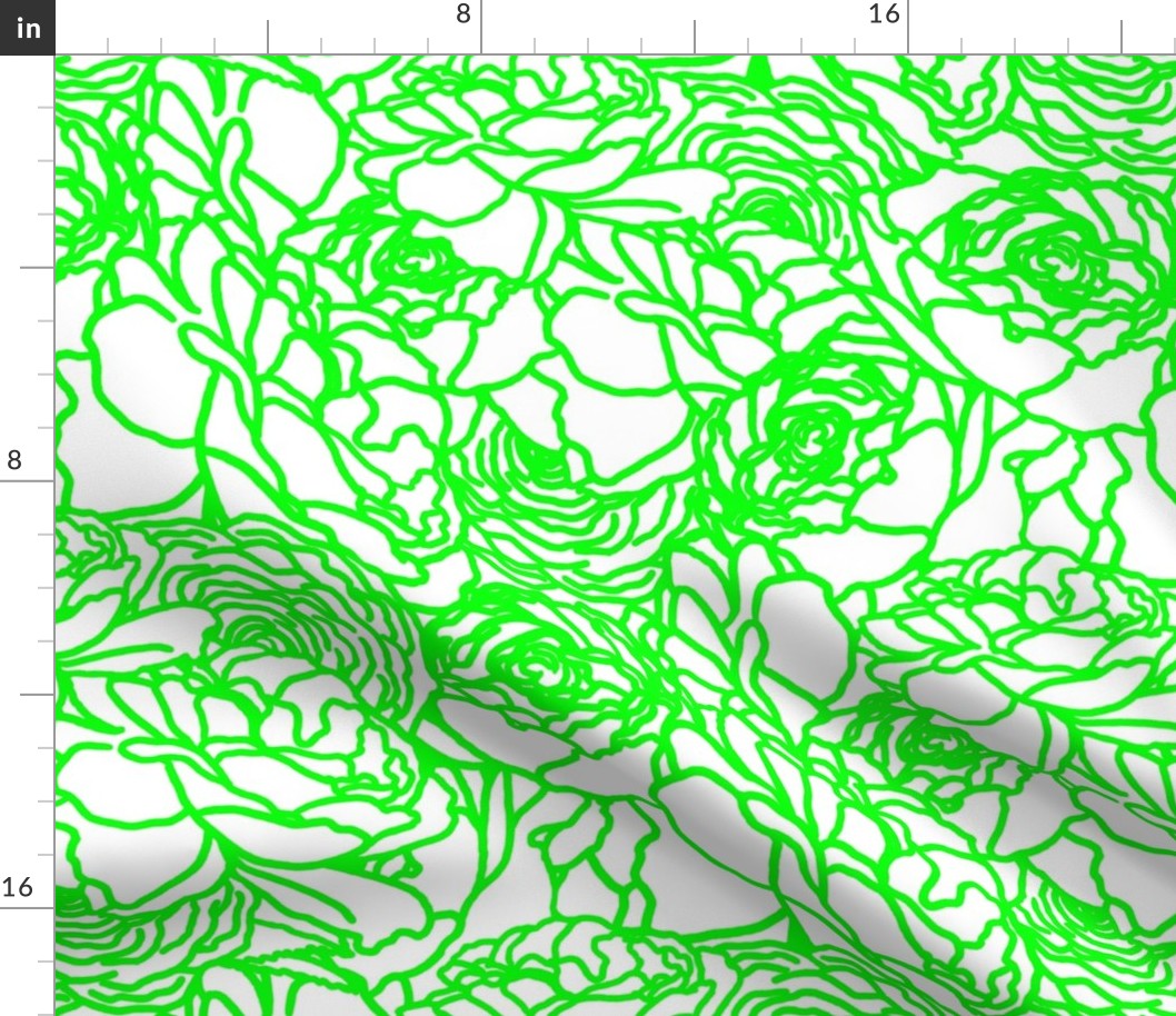 Rose Line Art Bright Green on White