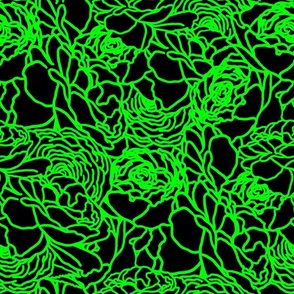 Rose Line Art Bright Green on Black