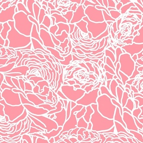 Rose Line Art White on Peachy Pink