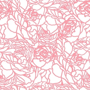 Rose Line Art Peachy Pink on White