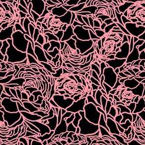 Rose Line Art Peach Pink on Black