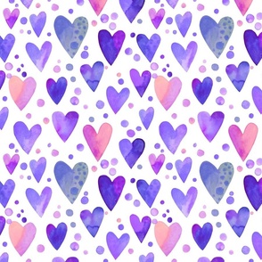 Watercolor hearts / purple, blue, pink /medium
