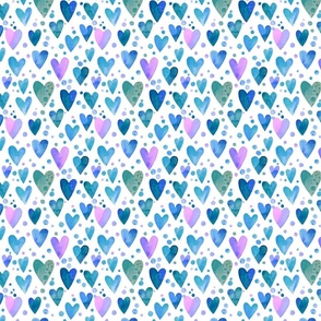 Watercolor hearts / blue, purple, green /small
