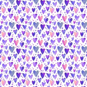 Watercolor hearts / purple, blue, pink /small