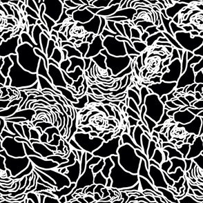 Rose Line Art White on Black