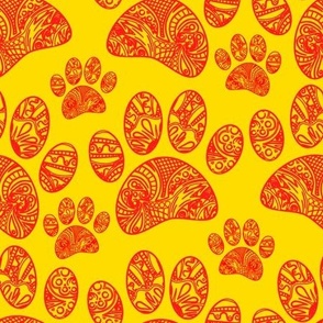 red and yellow floral mandala dog paw print