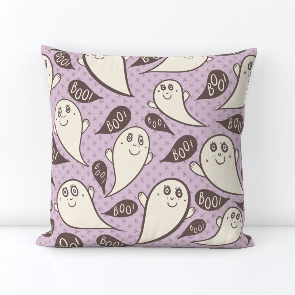 Happy-ghosts-with-dark-reddish-brown-boo-speech-bubbles-and-peach-pink-stars-on-kitschy-peach-pink-XL-jumbo