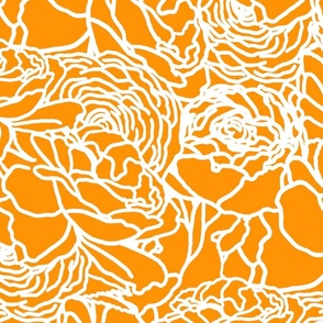 Rose Line Art White on Tangerine Orange