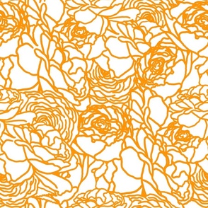 Rose Line Art Tangerine Orange on White