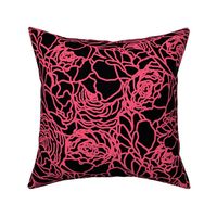 Rose Line Art Hot Pink on Black