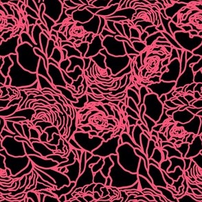 Rose Line Art Hot Pink on Black