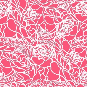 Rose Line Art White on Hot Pink