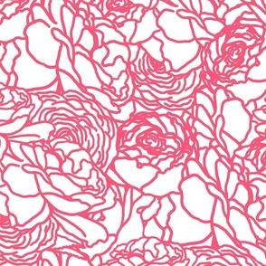 Rose Line Art Hot Pink on White