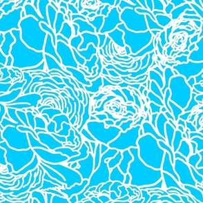 Rose Line Art White on Blue