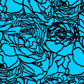 Rose Line Art Black on Blue