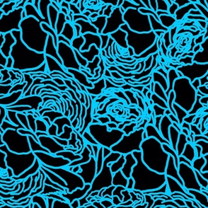 Rose Line Art Blue on Black