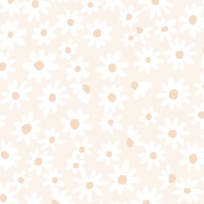 Large Retro Daisy Flowers in white on boho light beige