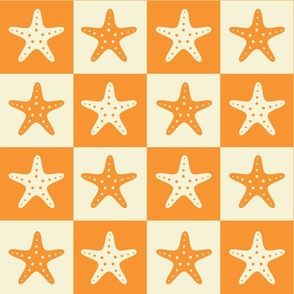Checkered Starfish on Orange and White Checkerboards 