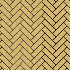 Herringbone / Chevron brown Golden mustard (metallic) , crackled Textured Wallpaper- mustard yellow and black-thik lines
