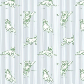 Dog Breeds for Baby & Kids Wallpaper & Fabric in Light Blue & Green