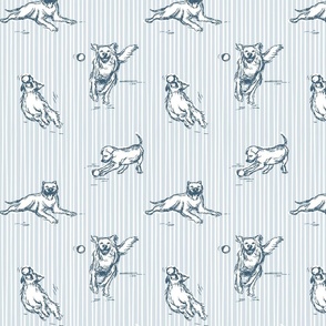 Dog Breeds for Baby & Kids Wallpaper & Fabric in Light Blue & Navy