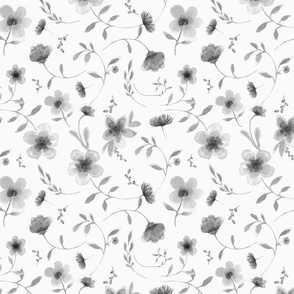 Black and White Watercolour Florals Ditsy