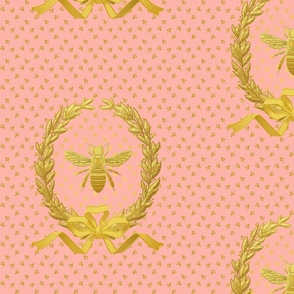 Faux Gold on Blush Pink Antique French Inspired Napoleonic Bee Laurel Wreath Pattern by Sewell Graphic Arts