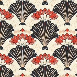 Japanese Inspired Lotus and Shell Art Deco Design