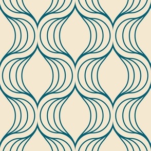 Retro ogee teal lines on tan