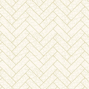 Herringbone / Chevron geometric contemporary, eggshell white and thin golden  lines with crackled eggshell Texture