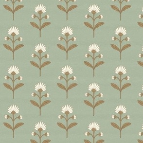 Naomi Floral: Sage Green & Golden Brown Small Floral, Small Scale Botanical