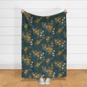 Vintage Watercolor Floral Garden in Evergreen (Jumbo)