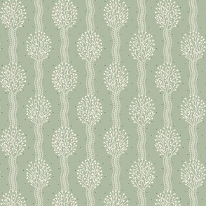 Cosette: Sage Green Bouquet Ribbon Stripe, Small Floral