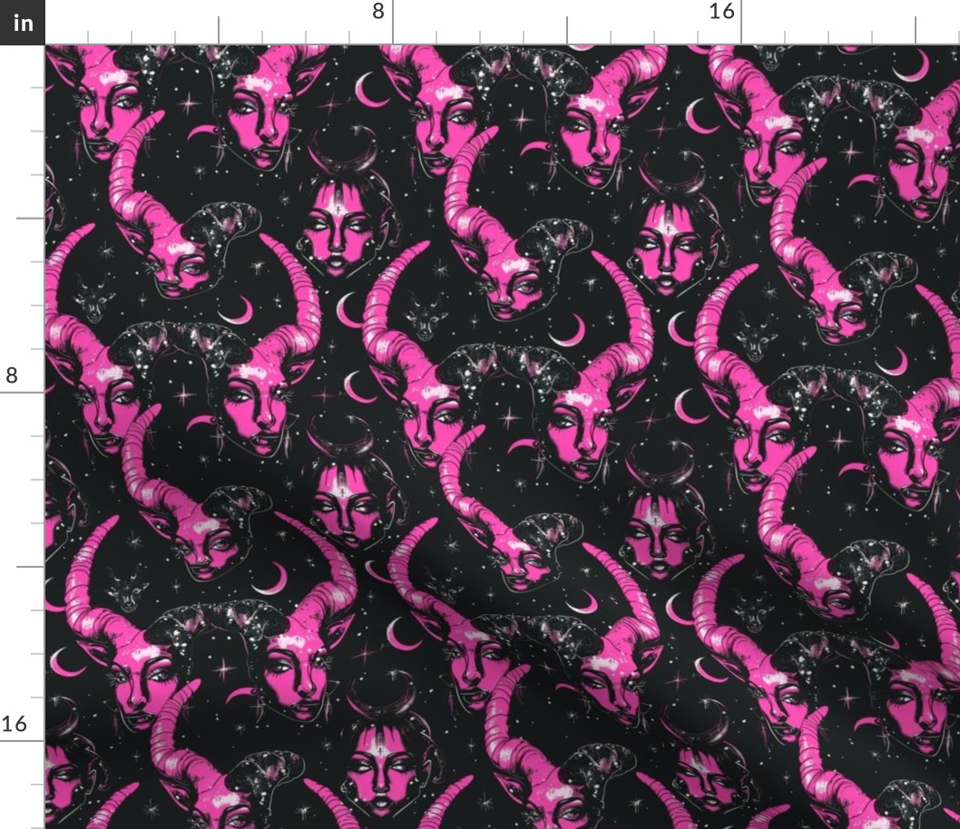 Gothic Capricorn: Pink & Black Mystic Goat