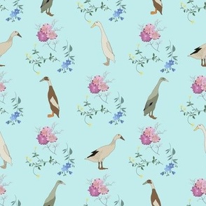 Runner Ducks Floral on blue