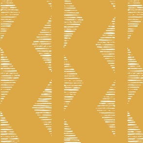 tribal boho triangle - white hand-drawn strokes on mustard yellow - boho rustic wallpaper and fabric