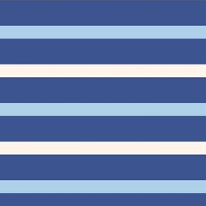 Cobalt Blue Breton Multi Stripe with Cream and Light Baby Blue Thin Nautical Horizontal Coastal Stripes