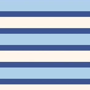 Light Baby Blue and Cobalt Breton Multi Stripe with Cream Coastal Horizontal Beach Resort Stripes