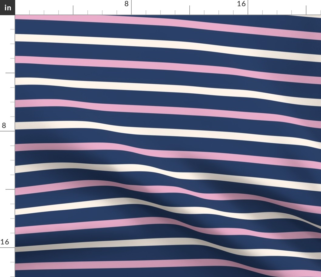 Lazuli Blue Breton Multi Stripe with Lilac Rose Pink and Cream Thin Nautical Horizontal Feminine Stripes
