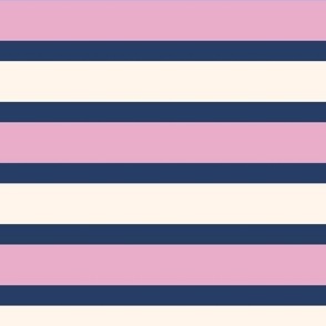 Lilac Rose Pink and Lazuli Blue Breton Multi Stripe with Cream Girly Coastal Horizontal Beach Resort Stripes