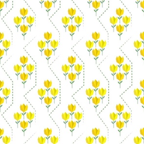 (M) Origami dotted yellow tulips spring garden-white