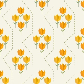 (M) Origami dotted orange tulips spring garden-light beige