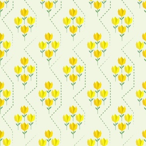 (M) Origami dotted yellow tulips spring garden-light green