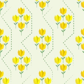 (L) Origami dotted yellow tulips spring garden-light green