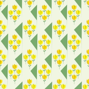 (M) Origami yellow tulips spring garden-light green