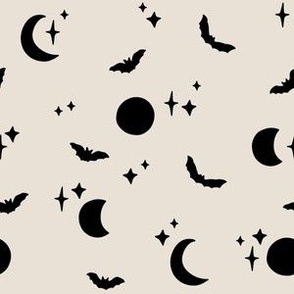 Simple Cute Bats Moons + Stars for Halloween in Beige + Black SM SCALE